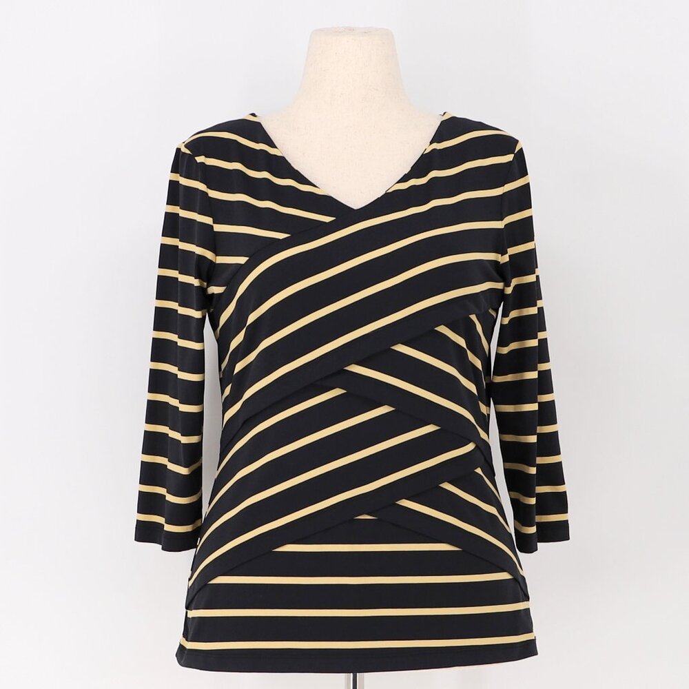 J.MCLAUGHLIN Finley Stripe Layered 3/4 Sleeve V-Neck Catalina Top Size L